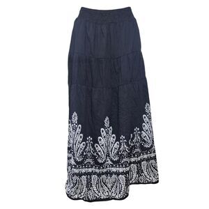 Jane Ashley Black & White Boho Midi Skirt 100% Cotton Cottage Plus Size 2X